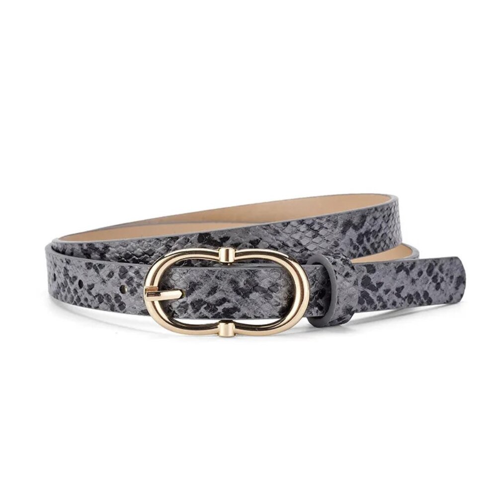 2/$30 Grey Snakeskin Thin PU Leather Belt Gold Buckle For Dress Pants Outfit